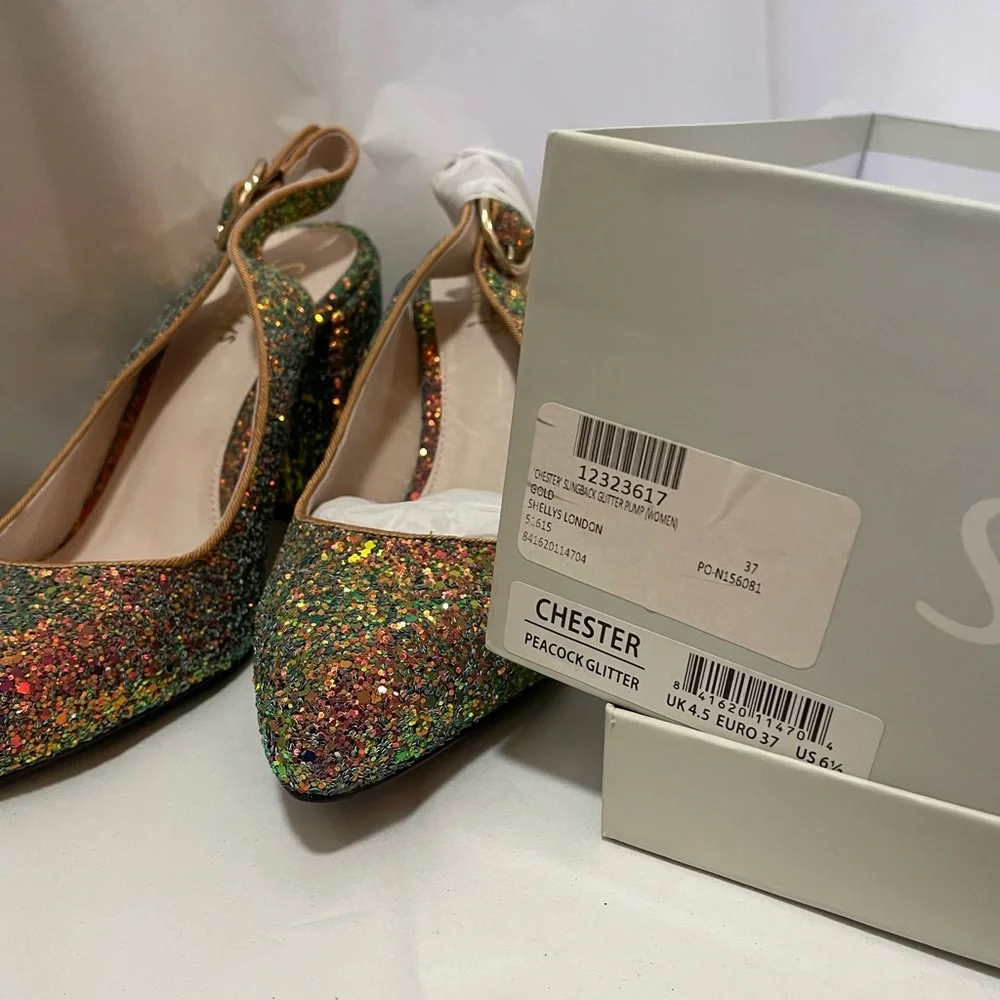 🎉HP🎉Shelly London Peacock Glitter Heels - Picture 4 of 16